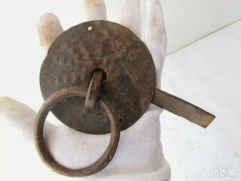 Антична кована желязна дръжка за врата от 19-ти век – рядка, снимка 1