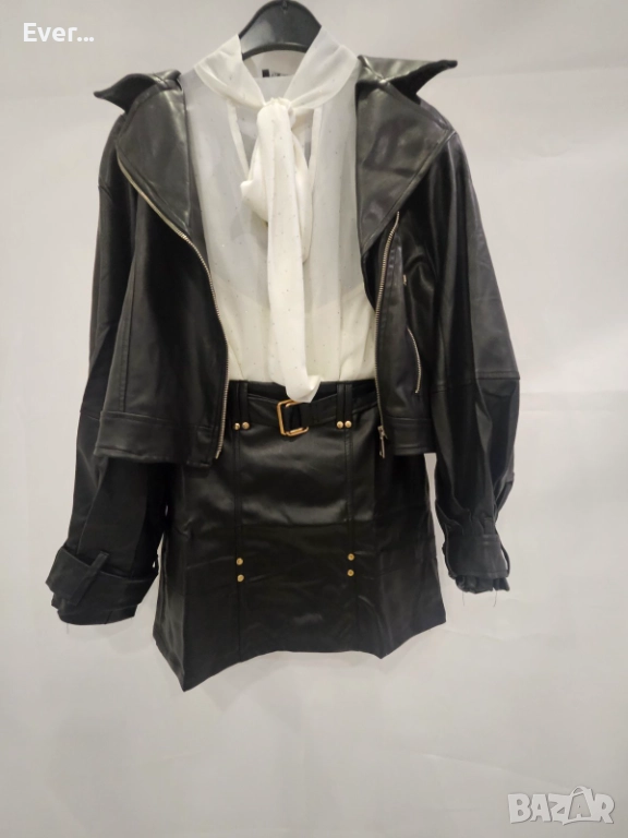 Сет от кожено яке,кожена пола и риза, снимка 1