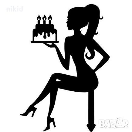 Седнала Дама Лейди с торта черен твърд акрил топер украса декор за торта рожден ден моминско парти, снимка 1