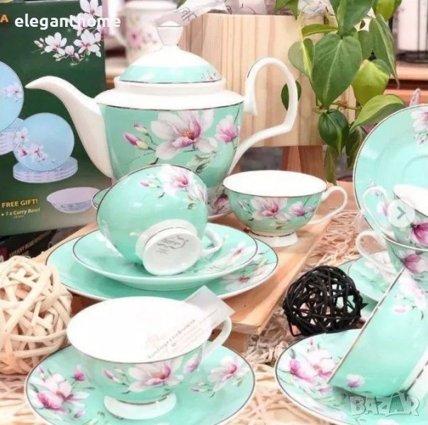 Порцеланов комплект за чай 16 ЧАСТИ TIFFANY BLUE MAGNOLIA, снимка 1
