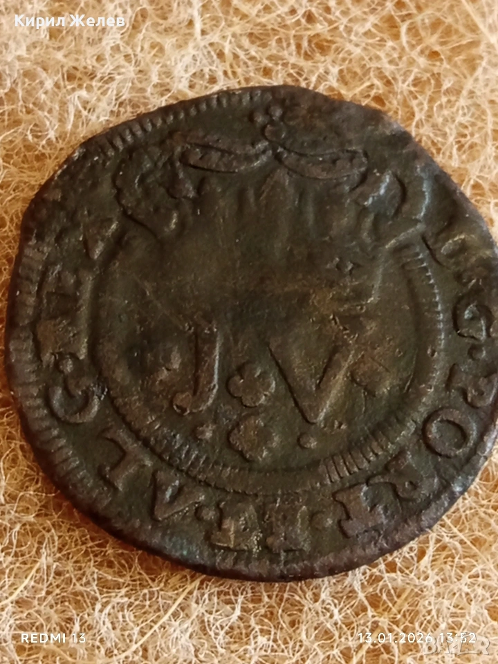 Сребърна монета 10 рейс 1721г. Жоао пети Португалия рядка 52601, снимка 1