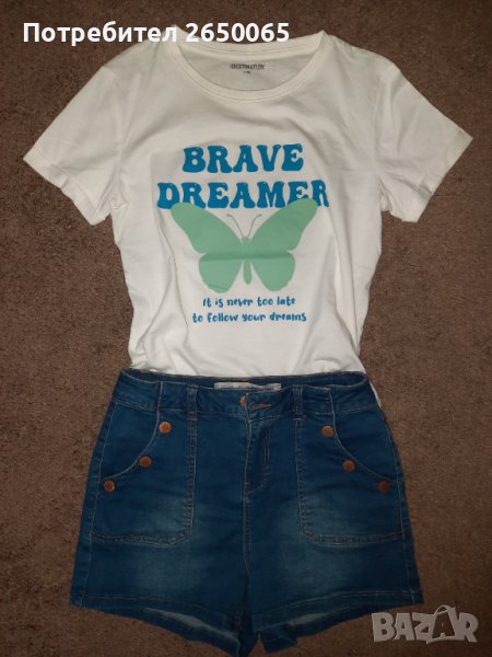 Нова тениска с дънчени панталонки М размер!, снимка 1