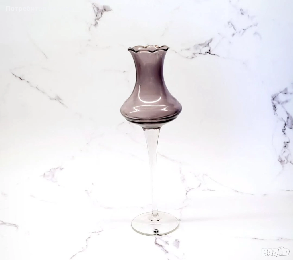 Стъклен свещник или ваза, снимка 1
