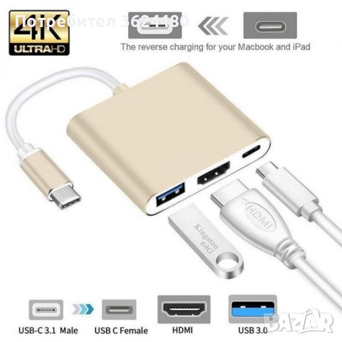  адаптер от USB Type C към HDMI,, снимка 1 - Други стоки за дома - 40350535