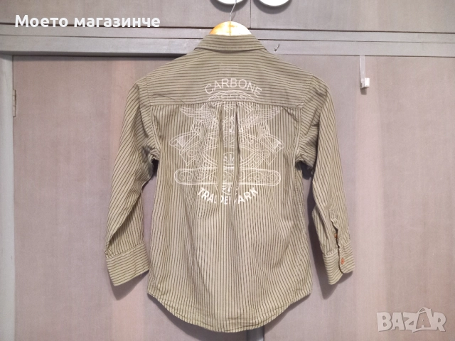 Памучна зеленикава риза, размер 134–140 см (8–10 г.), снимка 2 - Детски ризи - 52151806