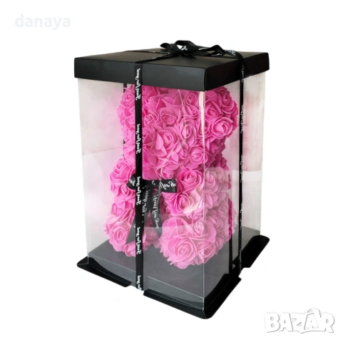 6377 Романтичен подарък Мече от рози в кутия, 22 см, снимка 5 - Декорация за дома - 53294036