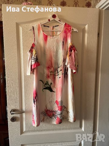 Нова ежедневна елегантна рокля 100% визкоза лилиум  паднали ръкави флорален принт цветя Sisley , снимка 3 - Рокли - 41318024