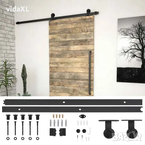 vidaXL Комплект механизъм за плъзгаща врата SKIEN 183 см стомана черен, снимка 2 - Железария - 56146064