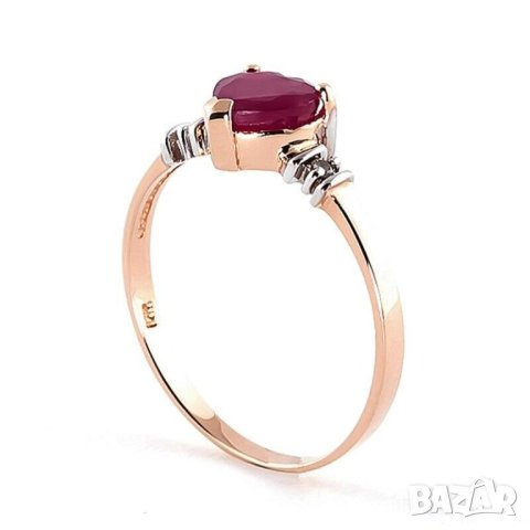 Нежен дамски пръстен с рубин, розово златно покритие