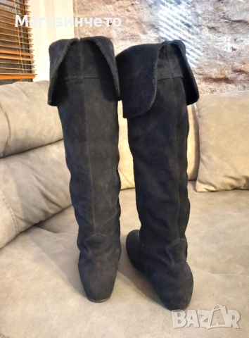 Тъмносини дамски ботуши от естествен велур, номер 39, снимка 4 - Дамски ботуши - 52455217