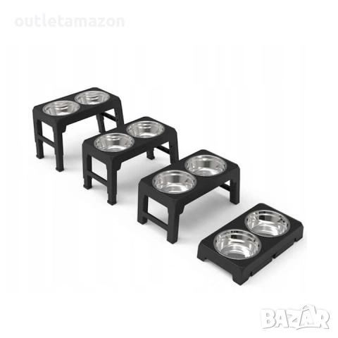 Двойна хранилка за кучета и котки с регулируема стойка, купа от неръждаема стомана 1л,, снимка 4 - За кучета - 52882754