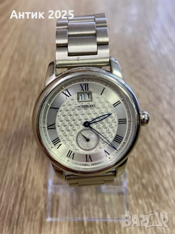 Швейцарски часовник JOS VON ARX с голяма дата и малка секунда, стоманена верижка (работи)