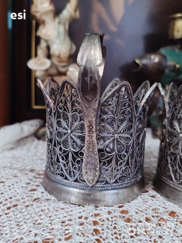 Два изящни посребрени руски стакани Изработени с филигранна техника, снимка 5 - Колекции - 52574267