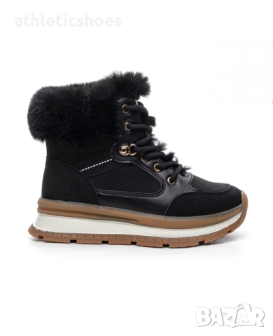 Дамски зимни боти в черно и бежово-2134, снимка 2 - Дамски боти - 52103904