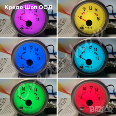 Измервателен Уред За Ток Voltmeter 12v, 52mm Волтметър RGB