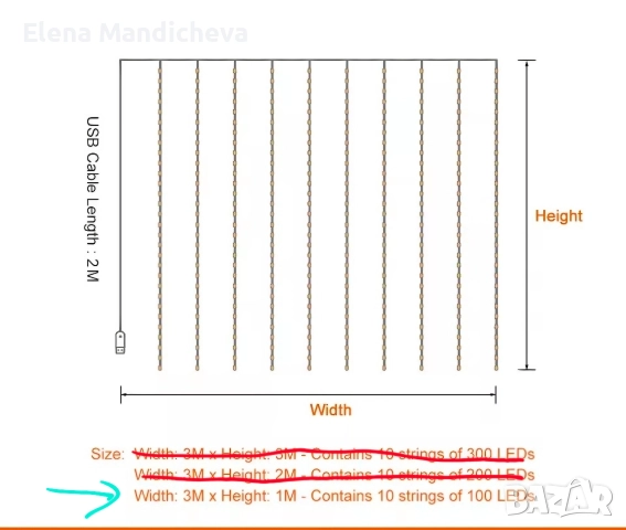 Коледни лампички Завеса 3m x 1m led Регулируема яркост с Дистанционно управление Топло бял, снимка 3 - Декорация за дома - 52633966