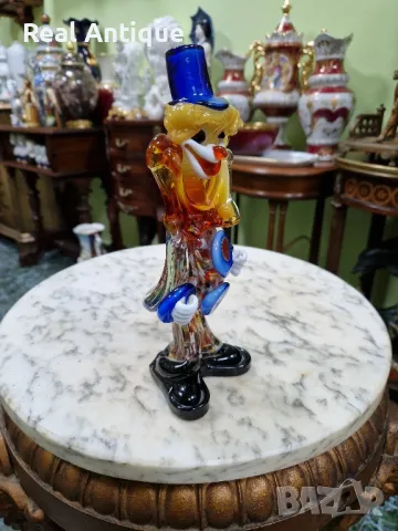 Чудесна антикварна италианска стъклена фигура статуетка клоун Мурано , снимка 4 - Колекции - 50070568