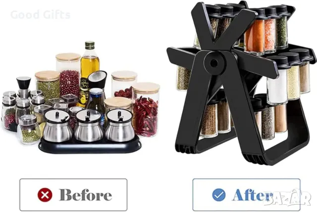 Въртяща се поставка за подправки, 18 стъклени контейнера, въртяща се на 360°, снимка 4 - Други стоки за дома - 49761697