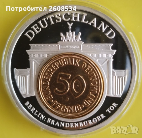 50 ПФЕНИГА 1950 В ПОСРЕБРЕН ПЛАКЕТ 