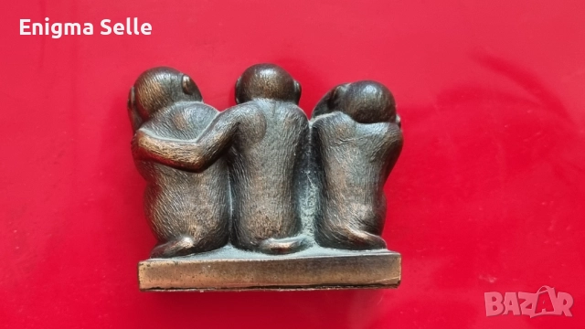 Скулптура, статуетка на три мъдри маймуни , снимка 3 - Антикварни и старинни предмети - 52606844