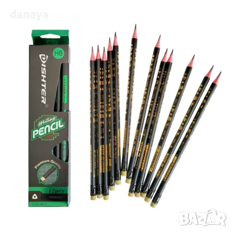 5874 Комплект графитни моливи HB Dishter Pencil, с гумичка, 12 броя