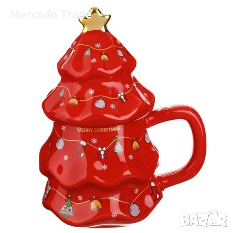 Коледна чаша Mercado Trade, Елха, 450мл., Червен