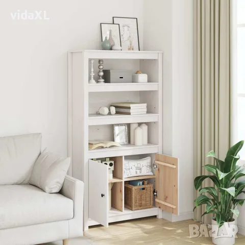 vidaXL Висок шкаф, бял, 80x35x154 см, борово дърво масив, снимка 3 - Бюфети - 56147941