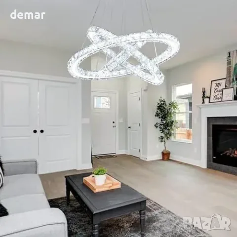 Полилей с LED 3 пръстена и кристални елементи, 50×40×30 см, снимка 4 - Полилеи - 55933439