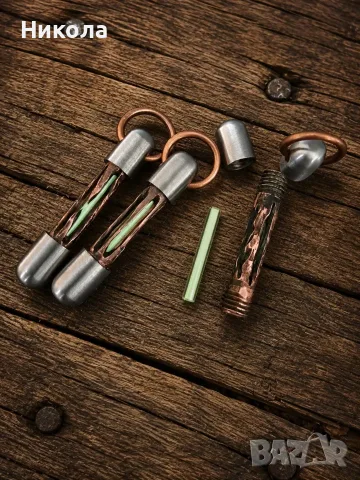 Tritium-BetaLight - Ръчно изработен Steampunk ключодържател със самосветеща тритиева ампула, снимка 4 - Други - 55741983