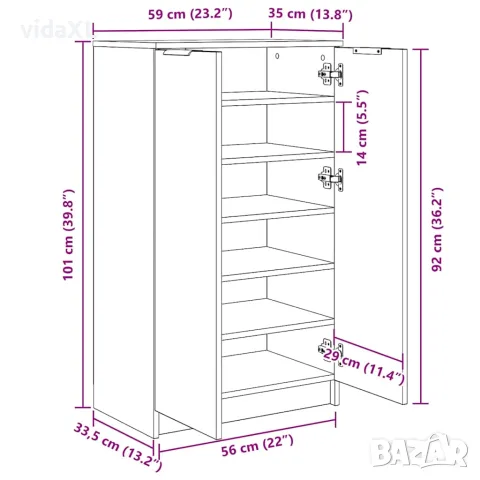 vidaXL Шкаф за обувки дъб артизан 59x35x100,5 см инженерна дървесина, снимка 10 - Скринове - 56148336