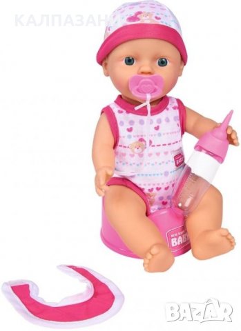 Пишкаща кукла-бебе Simba New Born 105037800 - Baby Darling, розова дрешка на сърчица, снимка 1 - Кукли - 36000403