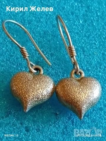 Елегантни сребърни обеци във формата на сърце цвят шампанско ювелирна изработка 36402, снимка 6 - Обеци - 52847113