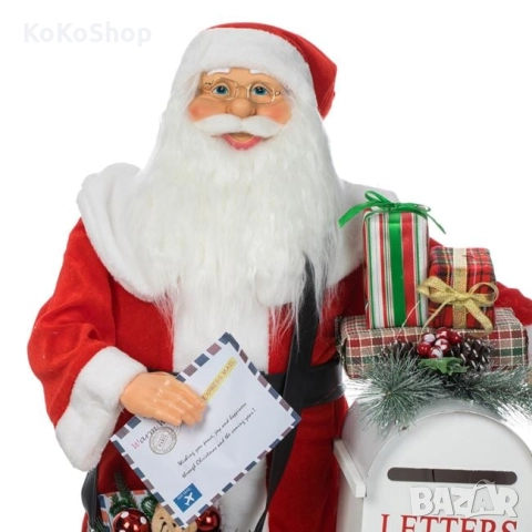 Музикална фигура на Дядо Коледа с LED светлини -100 см./Дядо Коледа с пощенска кутия и писма, снимка 4 - Декорация за дома - 52119873