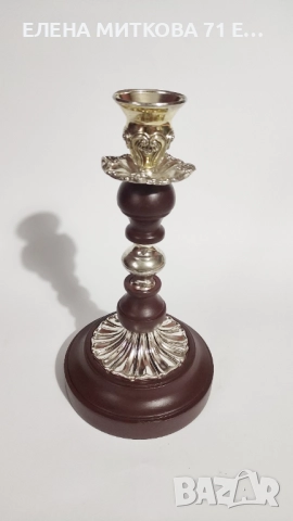 Красив стар свещник изработен от посребрен метал и дърво, снимка 7 - Други ценни предмети - 52878372