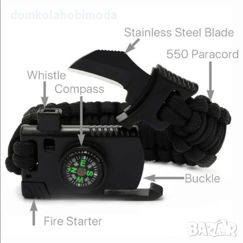 Паракорд гривна за оцеляване,5в1, 26x2,3 cm, снимка 3 - Екипировка - 40845177