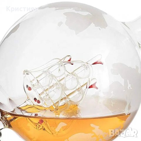 Стъклена бутилка за алкохол с 4 чаши, Глобус с вграден кораб, диспенсър за уиски, подарък за мъж, снимка 6 - Подаръци за мъже - 39626114