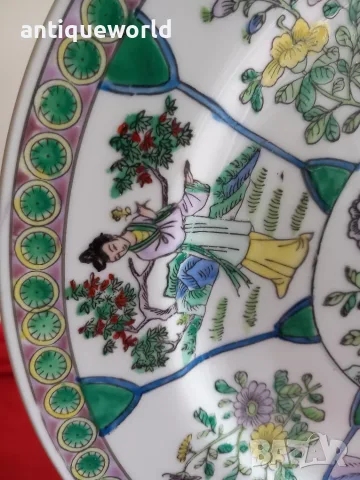 Стара Голяма КИТАЙСКА Чиния ,Green Canton ,Famille VERTE, снимка 5 - Антикварни и старинни предмети - 56049567