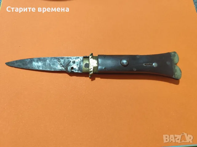 🔪 СТАР АВТОМАТИЧЕН НОЖ С ЧИРЕНИ БИВОЛСКИ РОГ, снимка 9 - Колекции - 56179664