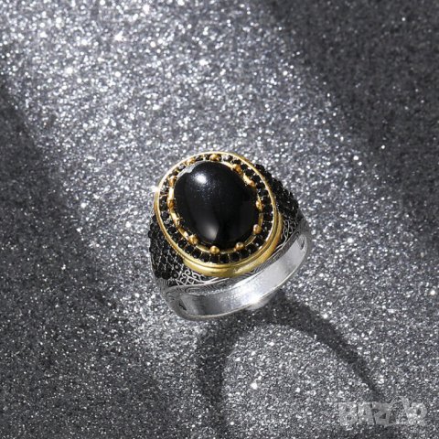 Мъжки пръстен с оникс, посребрен, снимка 4 - Пръстени - 42189313