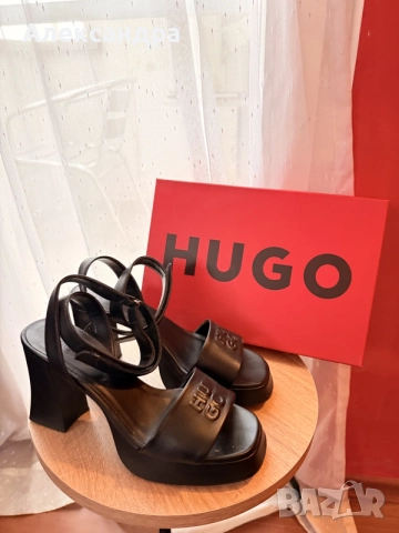 Дамски черни сандали Hugo размер 39 в оригинална кутия, снимка 2 - Сандали - 56246114