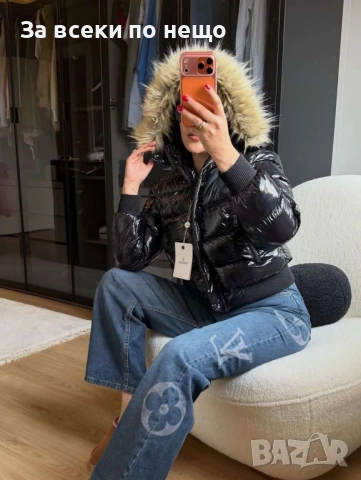 Moncler Дамско Черно Лачено Зимно Яке С Качулка С Естествен Пух Монклер Код P1474, снимка 2 - Якета - 52327813