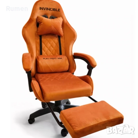 Оранжев велурен геймърски стол , снимка 7 - Геймърски - 53441150