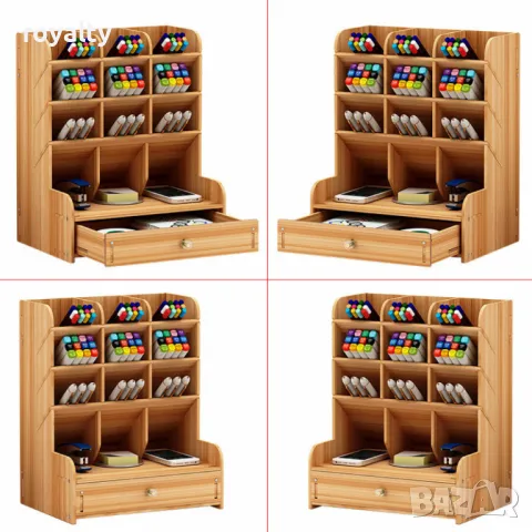 Дървен органайзер за бюро с чекмедже и многосекционно съхранение, снимка 7 - Декорация за дома - 49002543