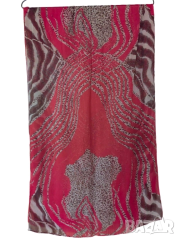 Дамски шал с абстрактна щампа, 150x50 см, 100% вискоза, Червен