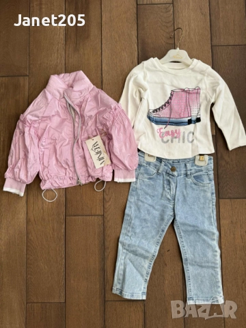 Сладурски комплект от три части с яке и дънки за момиче 1-5г