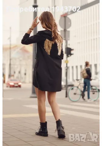 Дамски дълъг суичър в черен цвят 22980, снимка 2 - Суичъри - 48287552