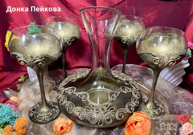 Ръчно изработен сервиз за вино от 5 части, снимка 3 - Сервизи - 49301517
