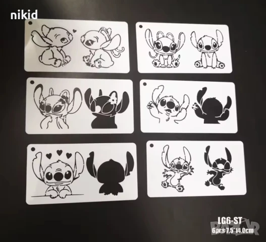 6 бр Стич Stitch Lilo стенсил шаблон декор сладки тесто Scrapbooking