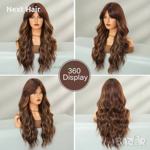 Кестенява перуса с руси кичури и дълъг бретон, снимка 5 - Аксесоари за коса - 52897445