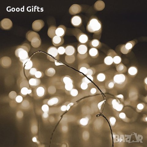 Коледни лампички в топло бяло, 200 LED диода, меден кабел